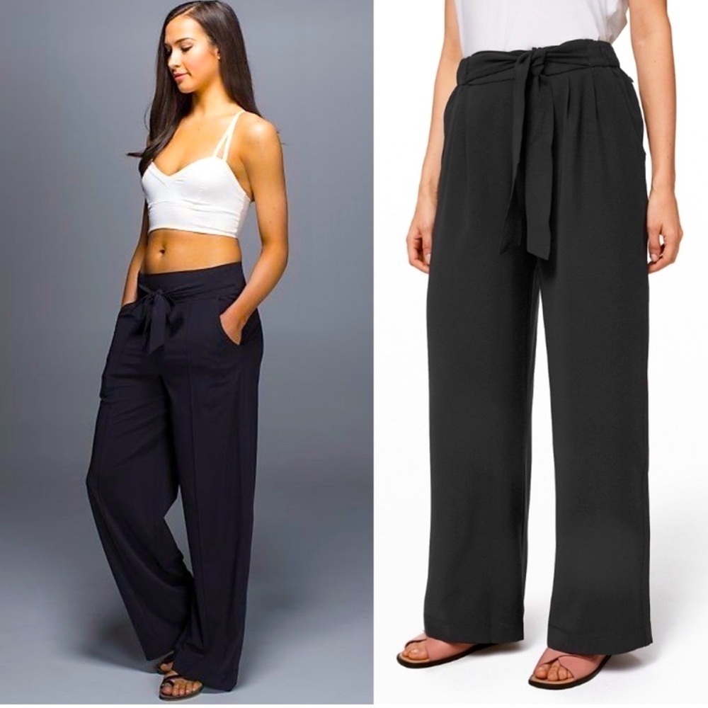 Lululemon Women’s Size 2 Wide Leg Black Noir Pleated Trousers w/ attached belt